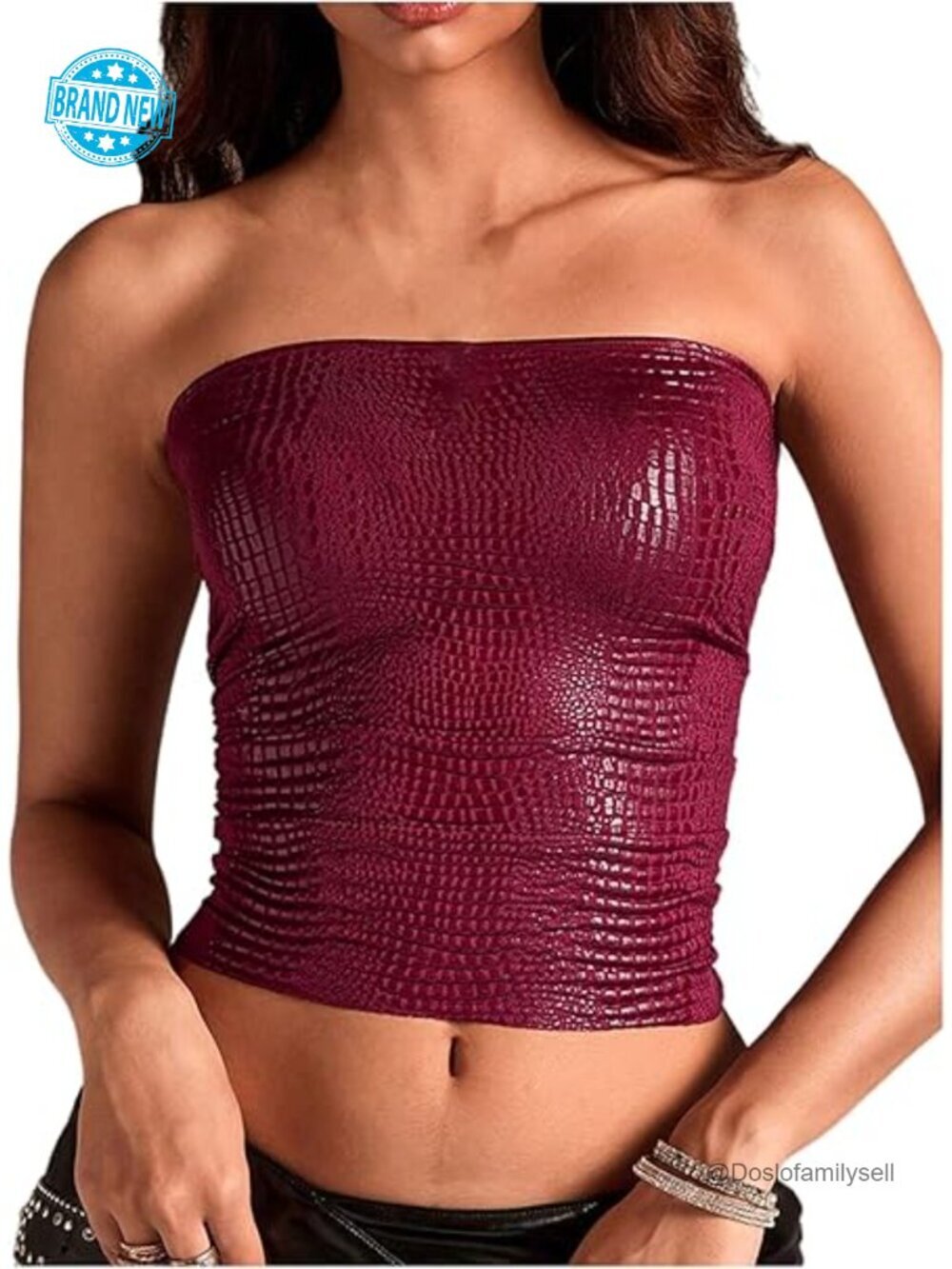 Faux Leather Y2K Bandeau Strapless Crop Top